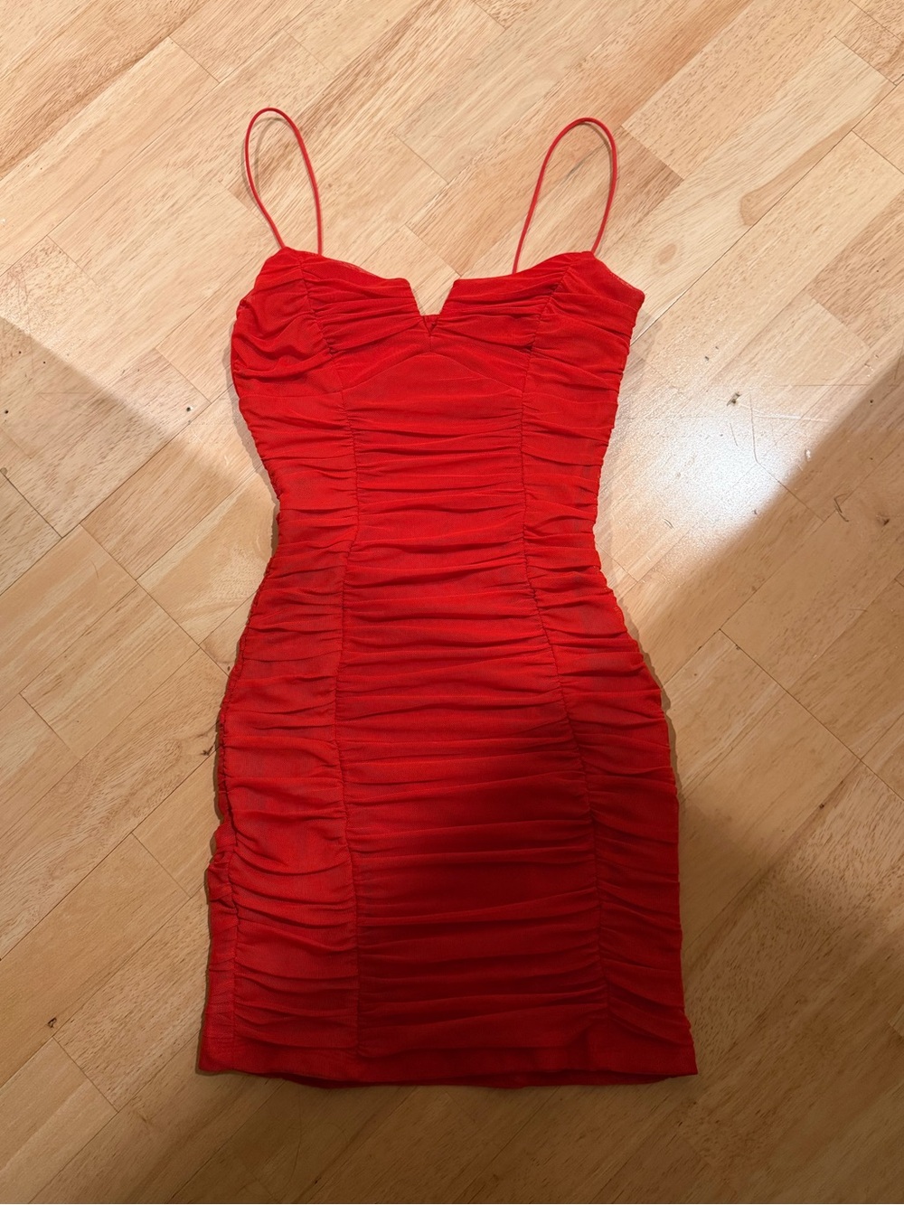 Princess Polly Red Ruched Spaghetti-Strap Mini Dress